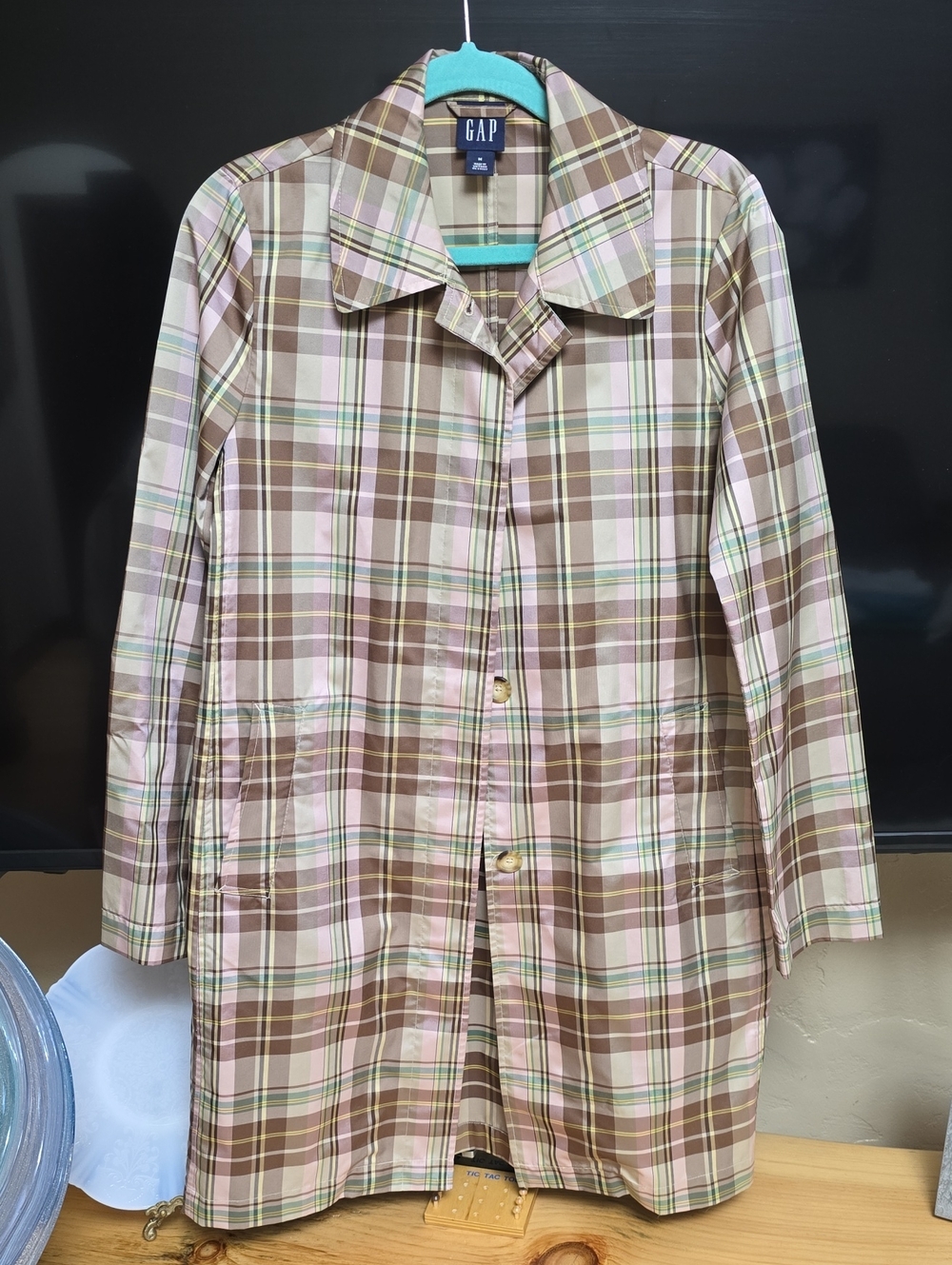 GAP Plaid Trench Coat in Brown, Pink & Cream